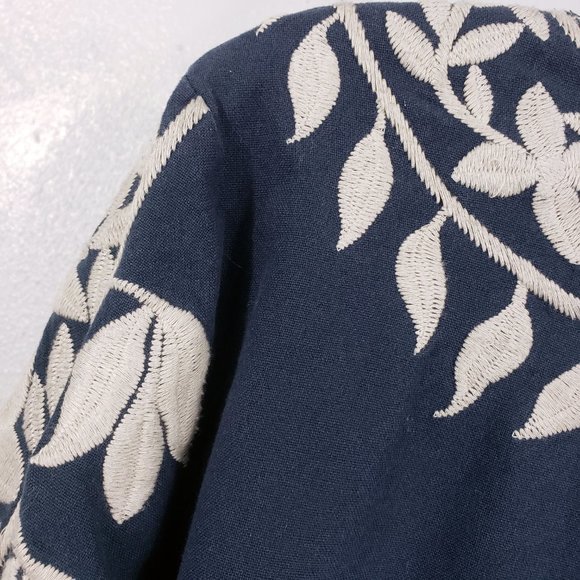 Lucky Brand Women's Blue Floral Embroidered Hook Lined Top Tunic Coat Jacket - Picture 9 of 12